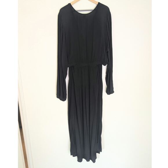 Old Navy Waist Defined Crepe Side Cutout Black Maxi Dress Women XXL Tall Boho - Picture 3 of 13